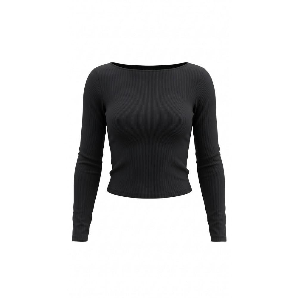 Pink Rose Womens Black Ribbed Long Sleeve Boat Neck Modal Blend Top S 5T02073